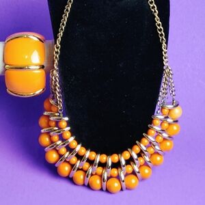 Orange Beaded Necklace and Bracelet Set